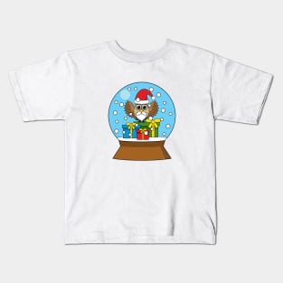 Snow Globe with Santa Claus Owl Kids T-Shirt